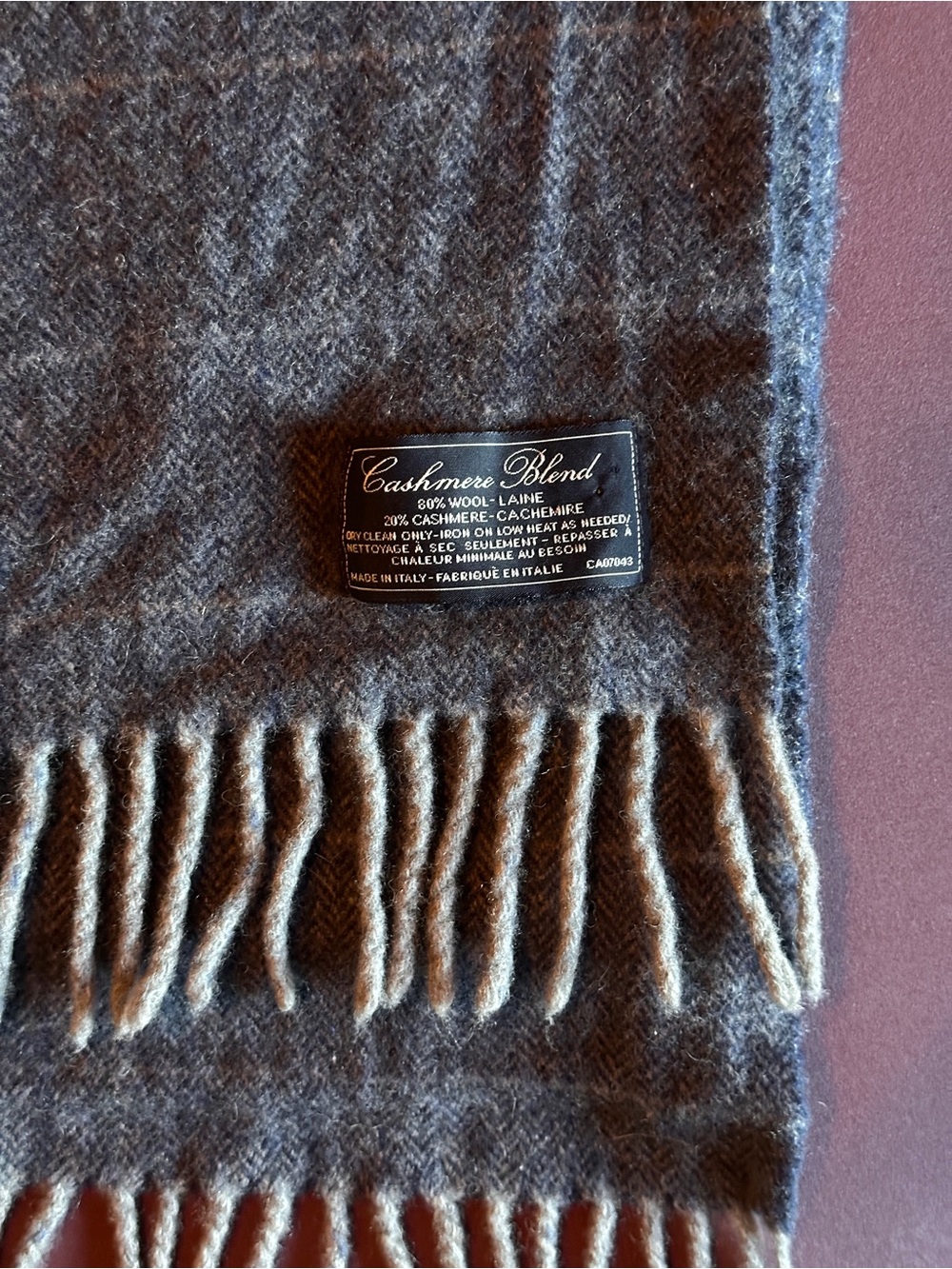Cashmere Blend Italian Gray Fringe Scarf